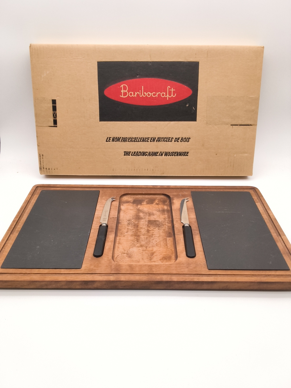 Vintage Baribocraft Maple Cheese Board Slate Slabs in Original Box